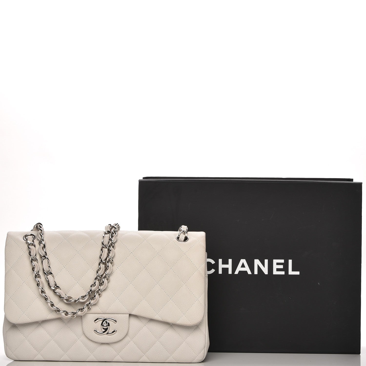 Chanel Iridescent Caviar Quilted Jumbo Double Flap White 10 of 10