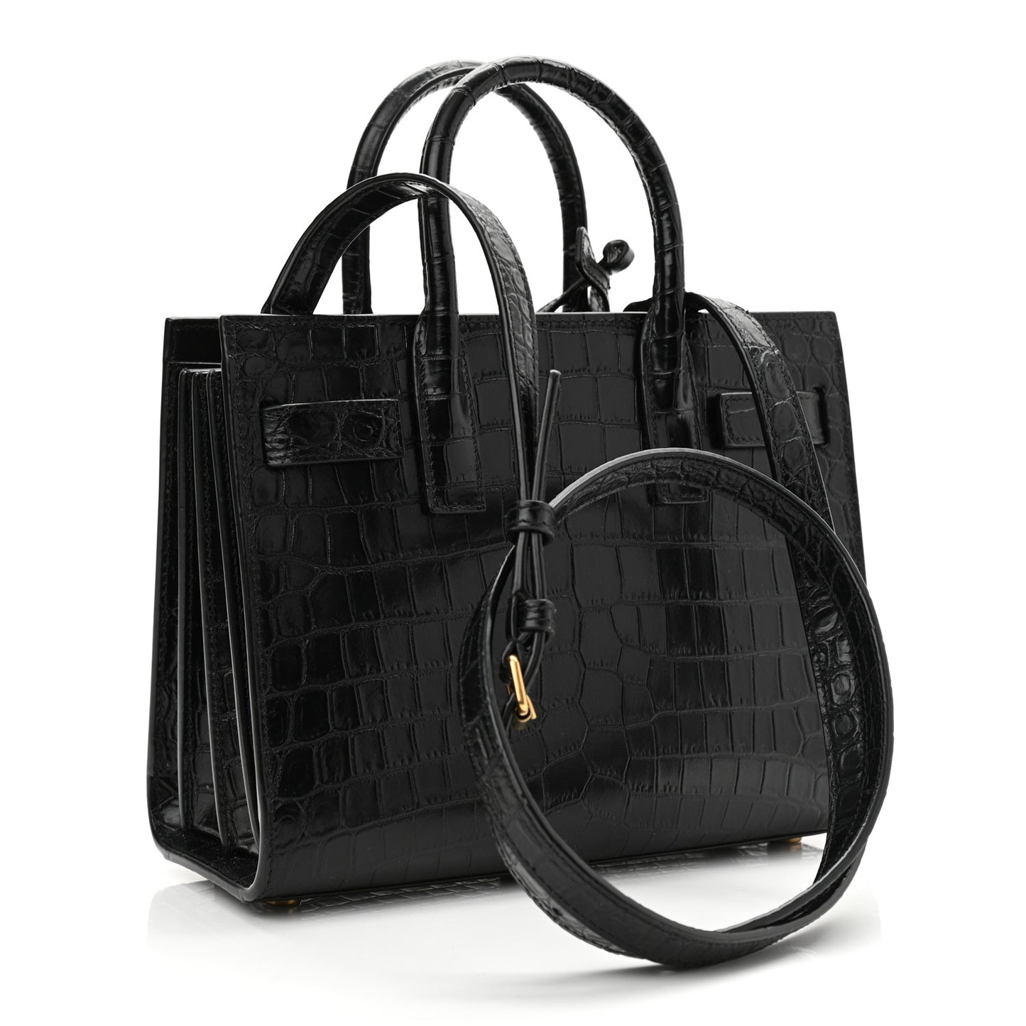 Calfskin Crocodile Embossed Nano Sac De Jour Black