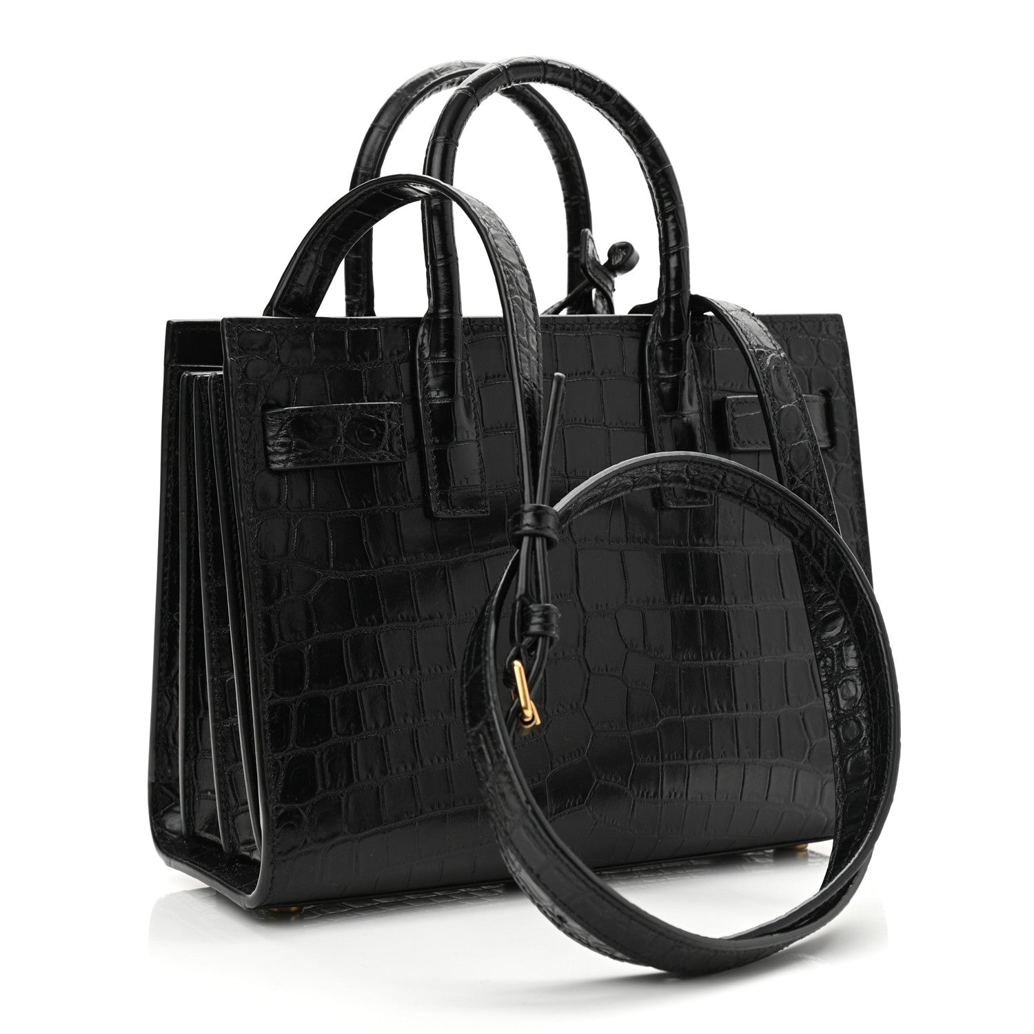 Saint Laurent Calfskin Crocodile Embossed Nano Sac De Jour Black 3 of 10