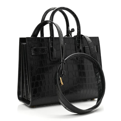 Saint Laurent Calfskin Crocodile Embossed Nano Sac De Jour Black 3 of 10
