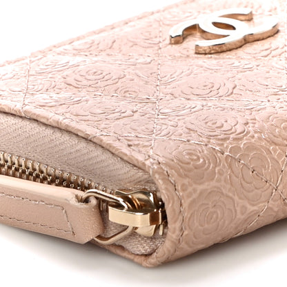 Chanel Calfskin Camellia Embossed Zip Coin Purse Beige 9 of 10