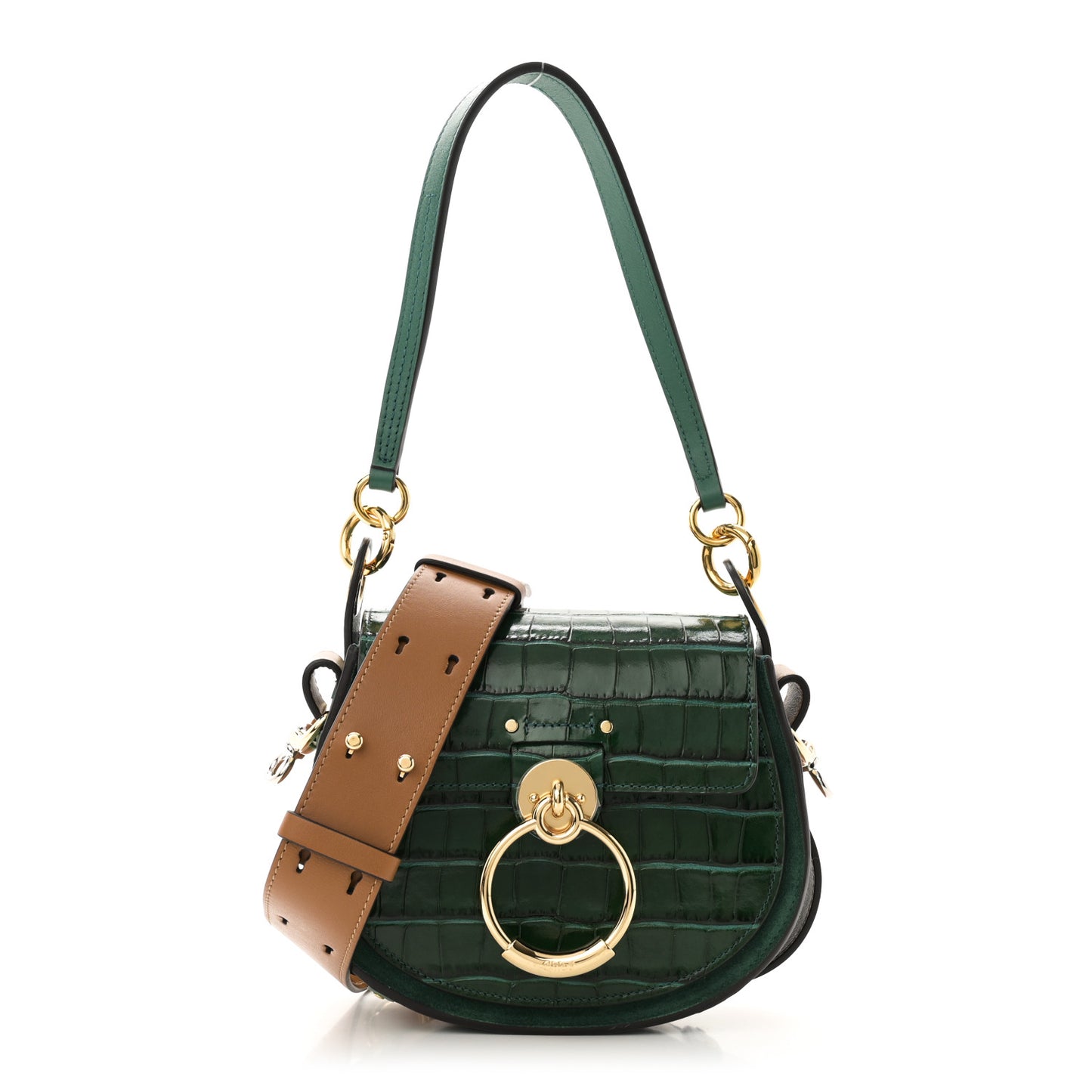 Calfskin Crocodile Embossed Small Tess Bag Woodsy Green