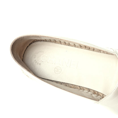 Chanel Metallic Calfskin Grosgrain CC Espadrilles 37 Ivory Black 7 of 9