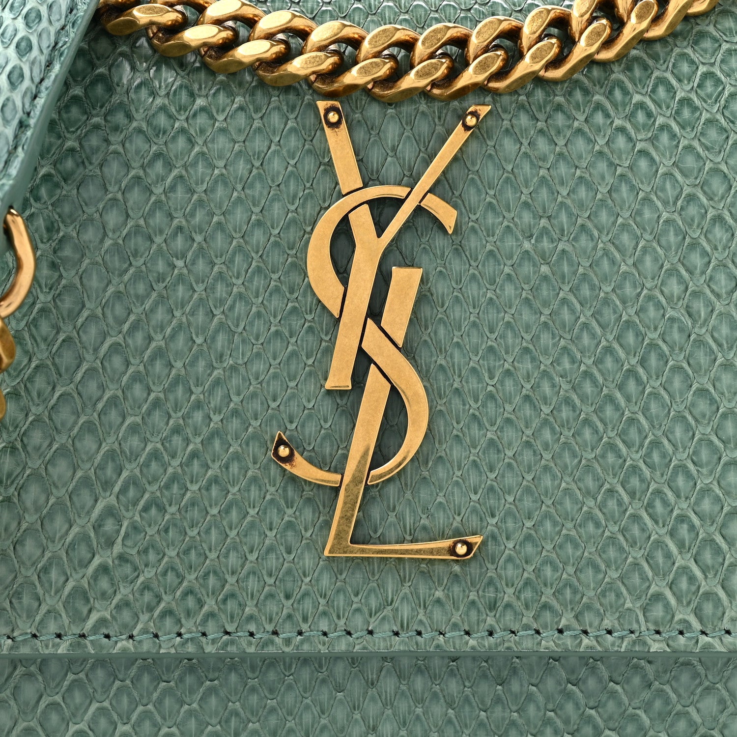 Saint Laurent Calfskin Snakeskin Small Monogram Sunset Sea Green 10 of 16