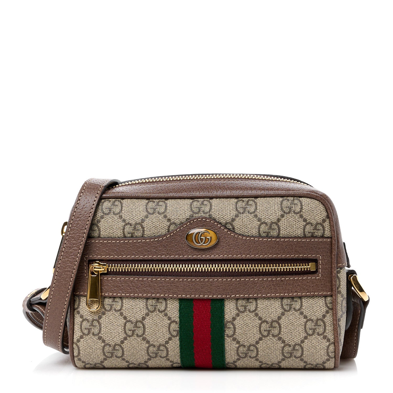 Gucci GG Supreme Monogram Web Mini Ophidia Shoulder Bag Brown 1 of 12