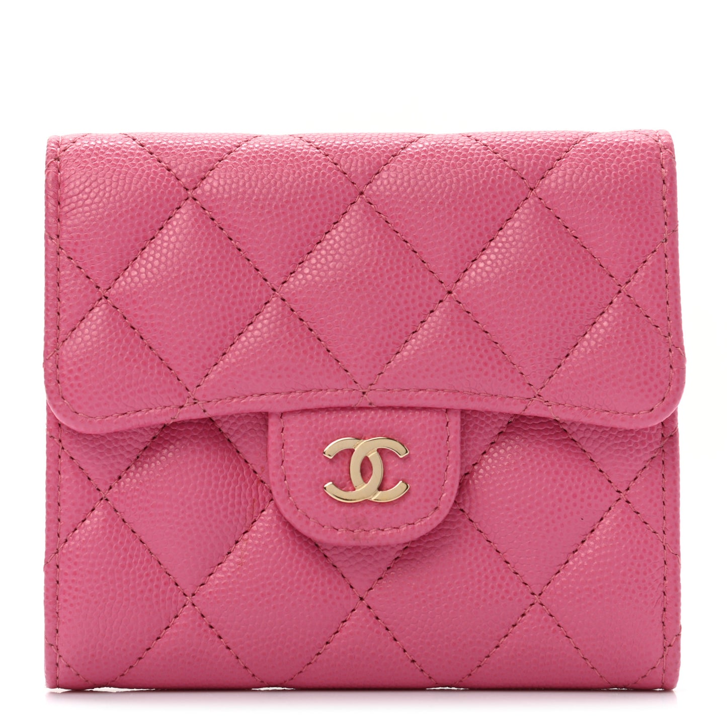 Caviar Quilted Compact Flap Wallet Pink