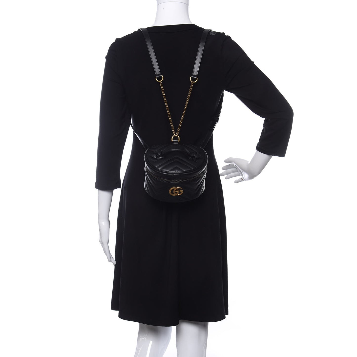 Calfskin Matelasse Mini GG Marmont Round Backpack Black
