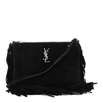 Saint Laurent SAINT LAURENT Suede Calfskin Small Fringe Crossbody Bag Black 1 of 15