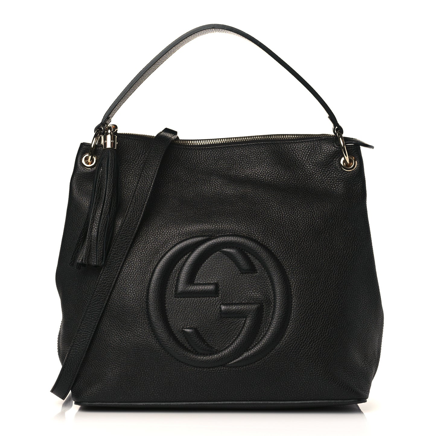 Pebbled Calfskin Large Soho Hobo Black