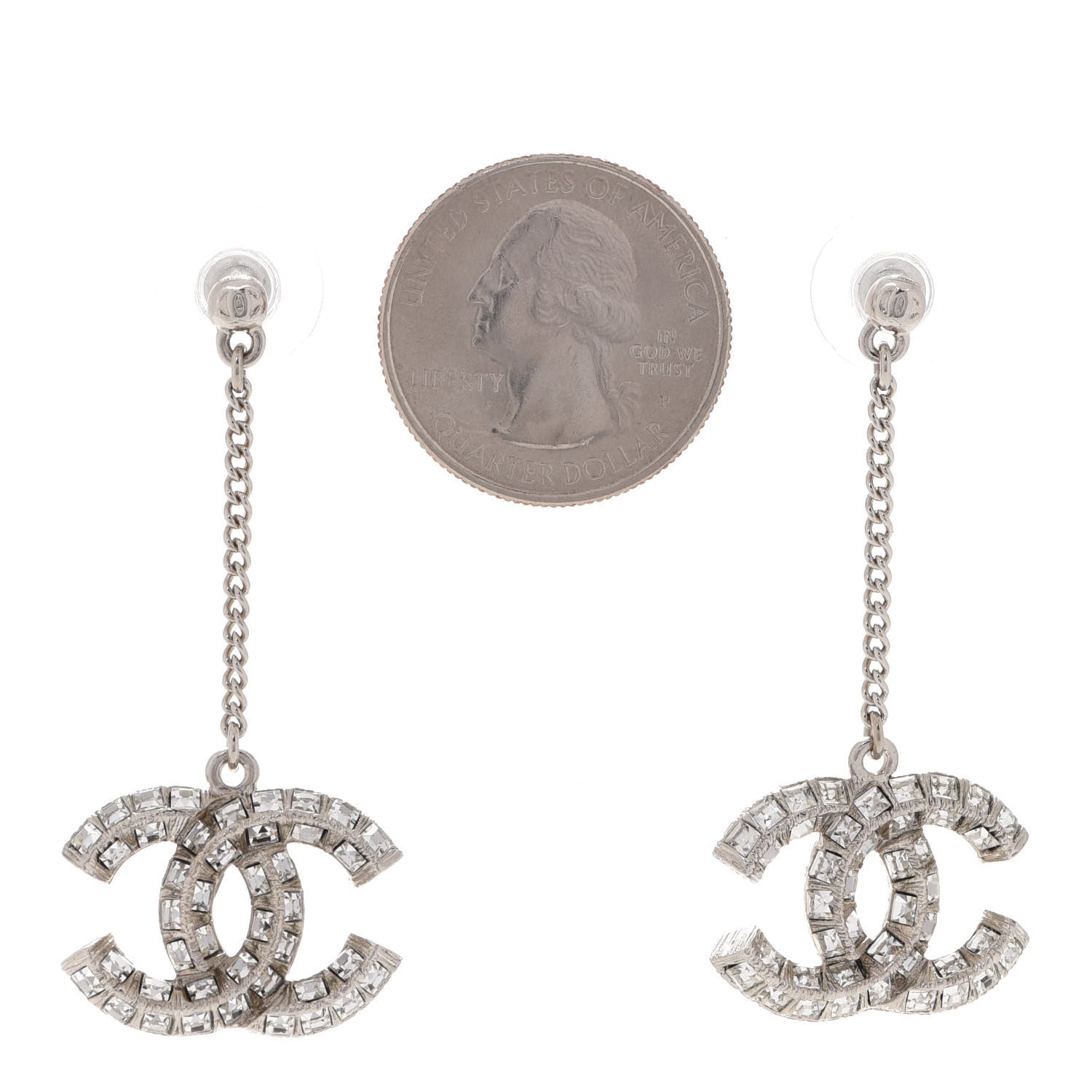 Chanel Baguette Crystal CC Drop Earrings Silver 2 of 6