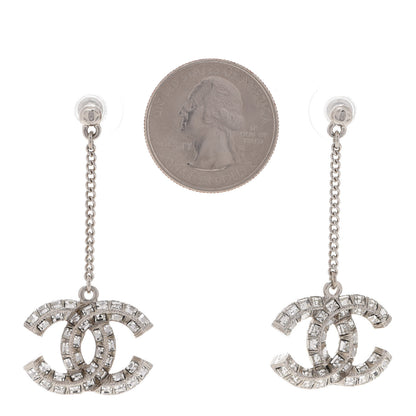 Chanel Baguette Crystal CC Drop Earrings Silver 2 of 6