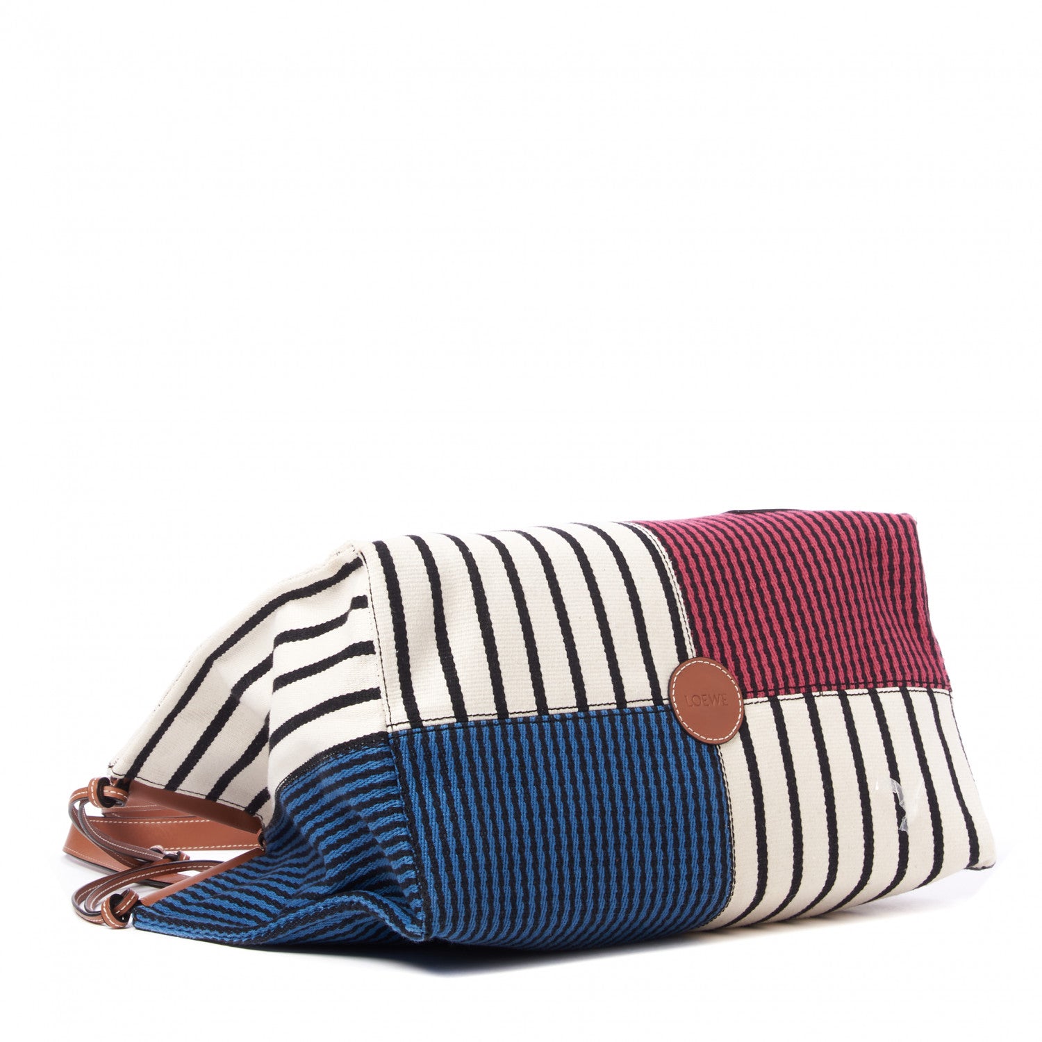 Loewe Canvas Calfskin Print Paulas Ibiza Stripes Cushion Tote Red White 3 of 9