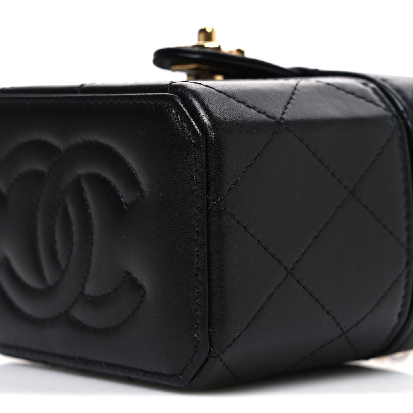 Lambskin Quilted Vanity Clutch With Chain Black