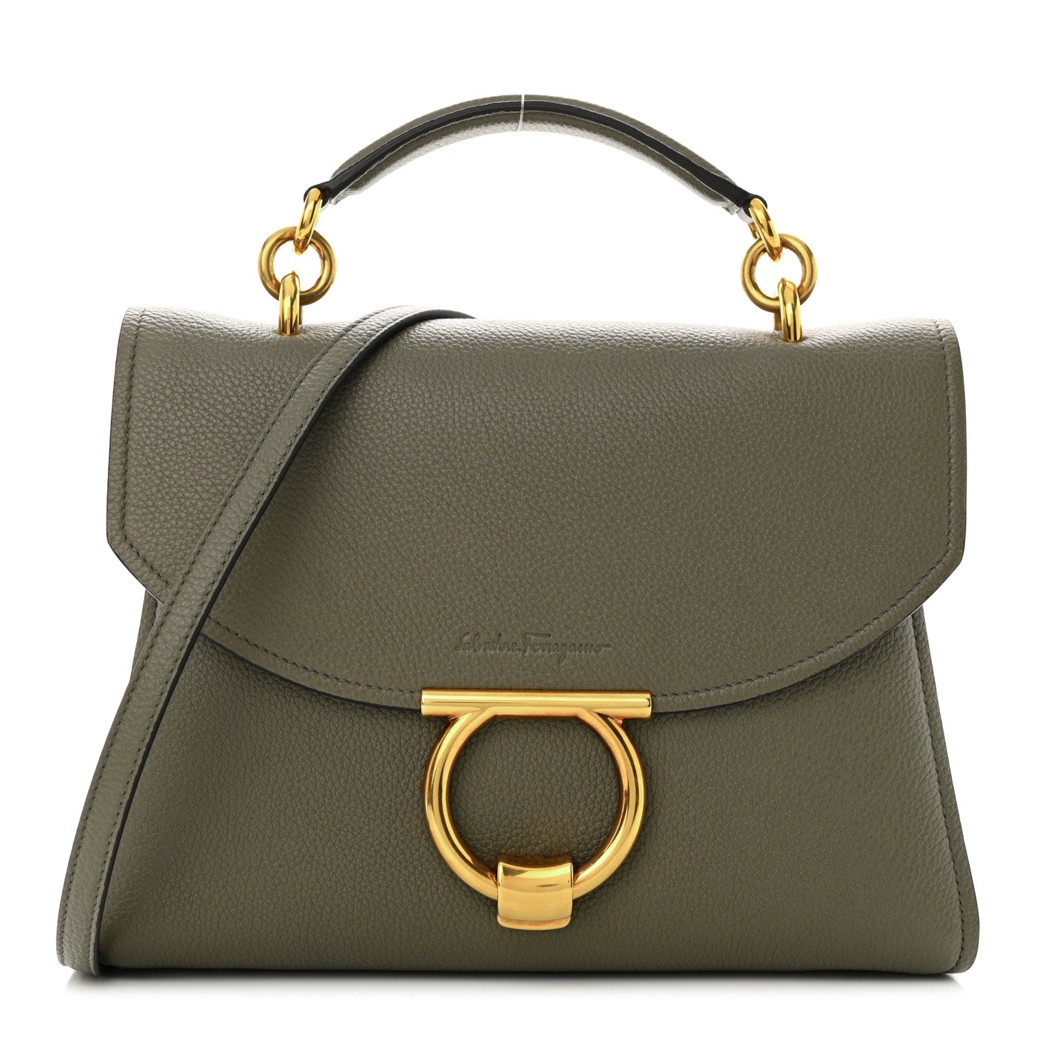 Salvatore Ferragamo Calfskin Small Margot Top Handle Satchel Verde Olivo 1 of 9