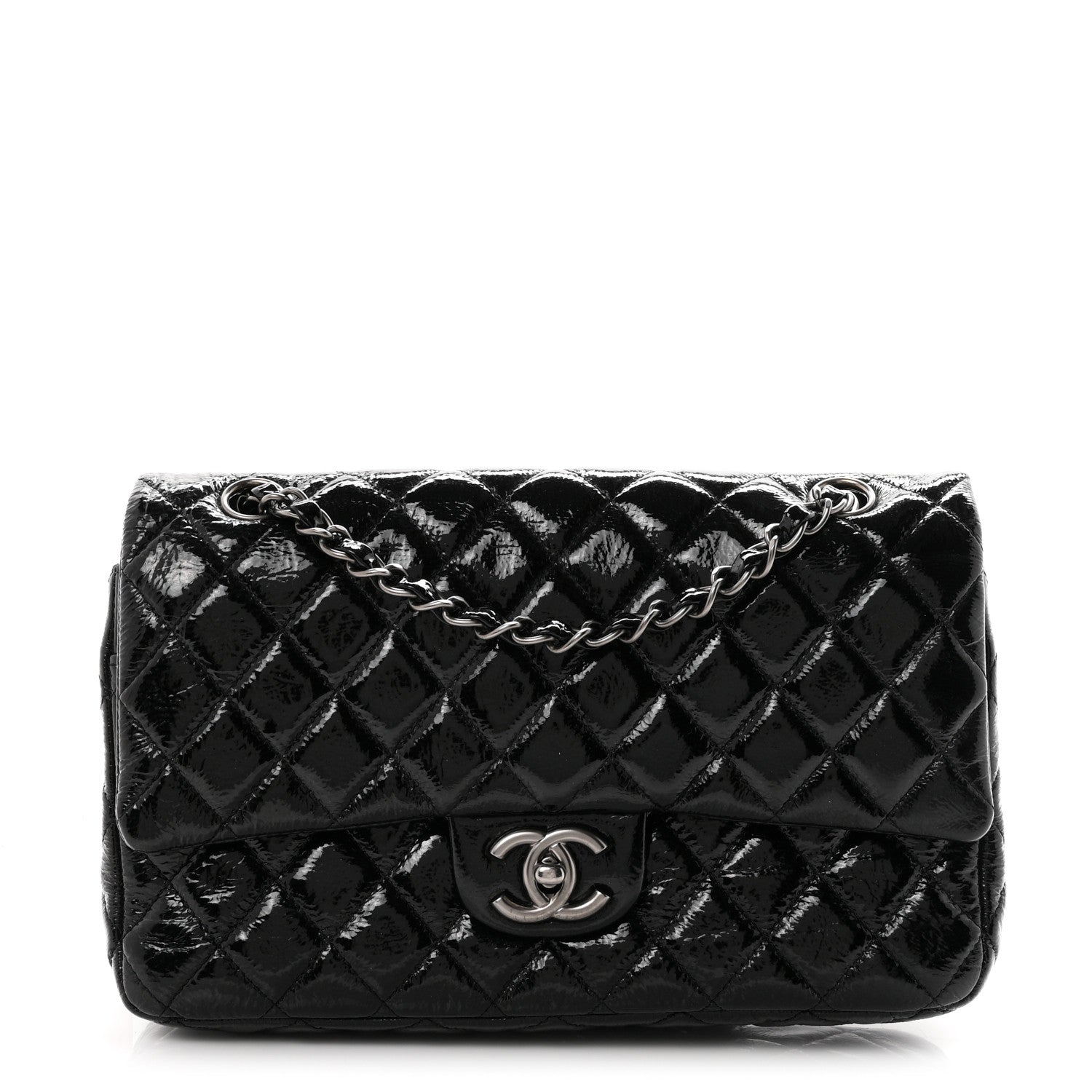 Chanel Crumpled Patent Quilted Medium Double Flap Black 1 of 11