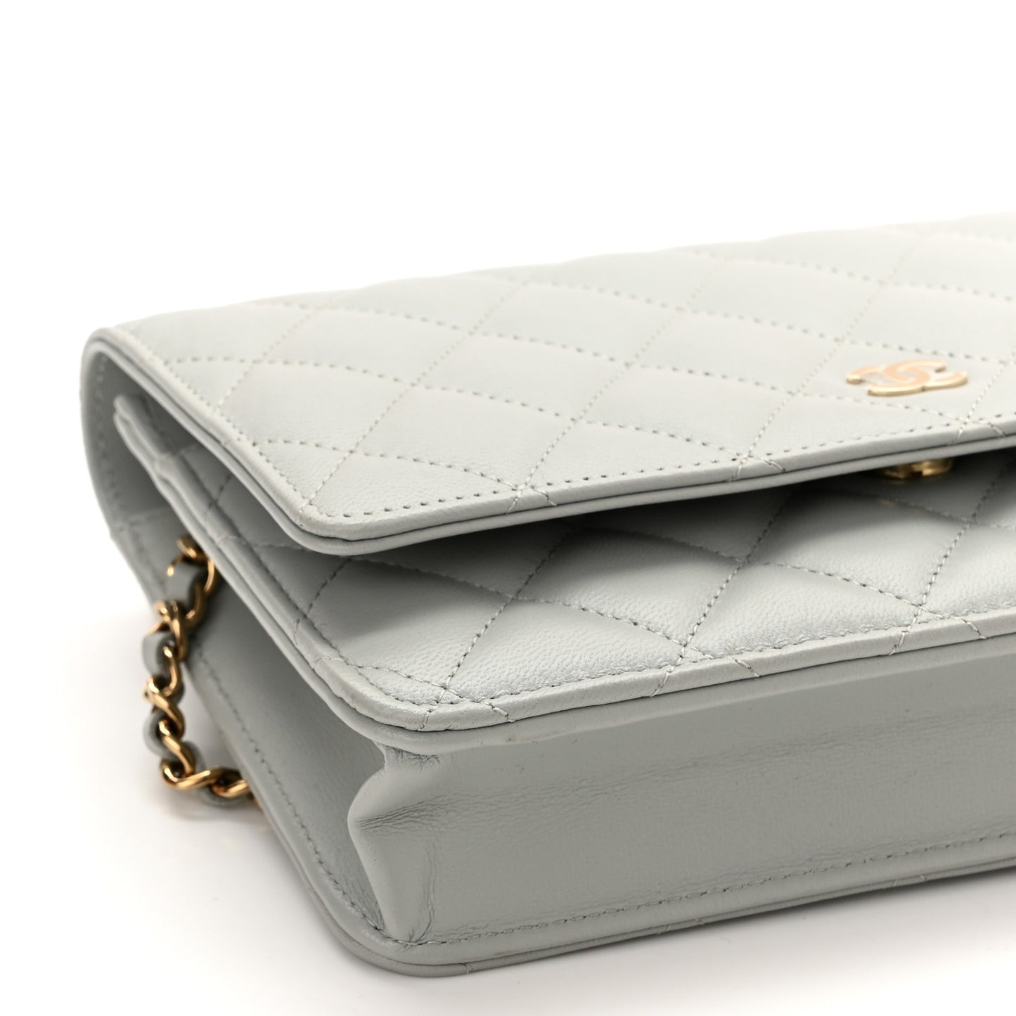 Lambskin Quilted Wallet On Chain WOC Grey