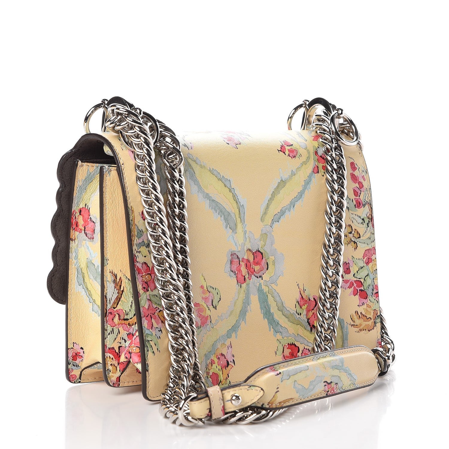 Fendi Vitello Marie Antoinette Print Scalloped Mix Studded Small Kan I Shoulder Bag Panna Multicolor 3 of 9