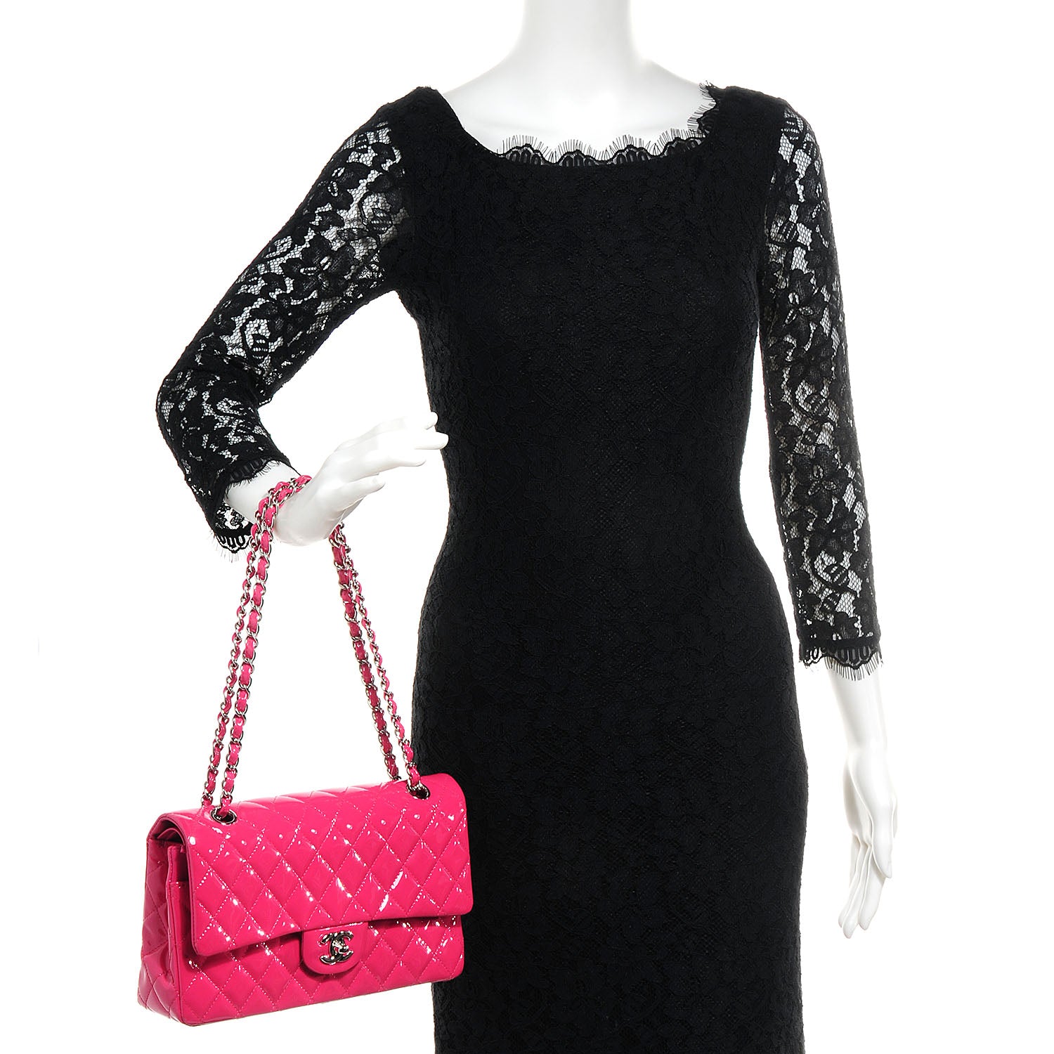Chanel Patent Quilted Medium Double Flap Fuchsia 2 of 9