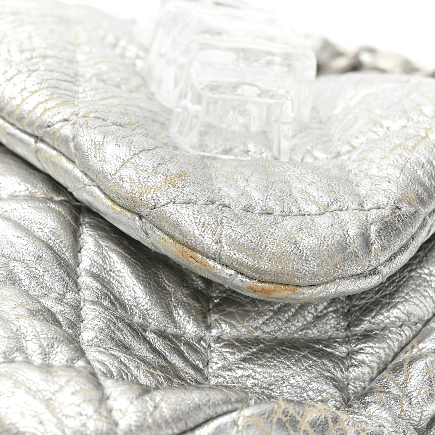 Calfskin Ice Cube On the Rocks Medium Flap Silver