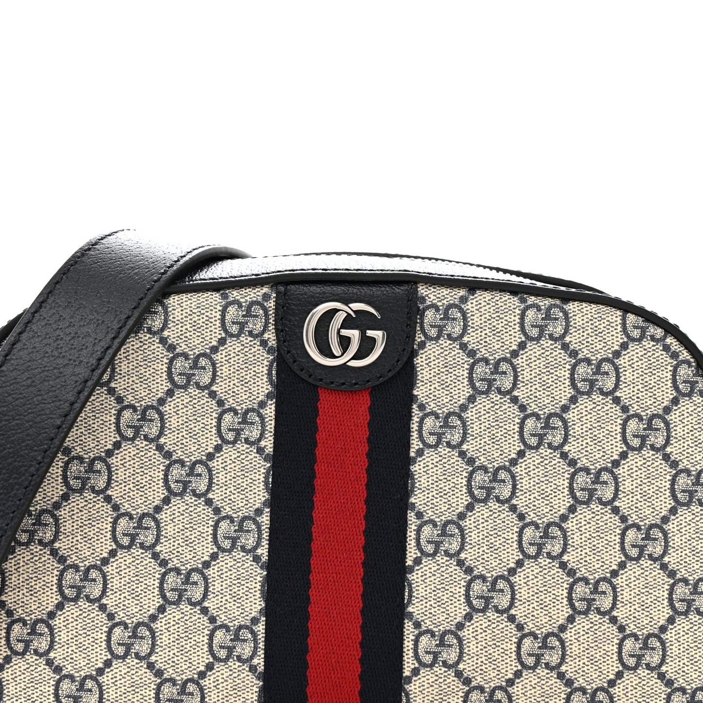 GG Supreme Monogram Textured Dollar Calfskin Web Small Ophidia Camera Bag Beige Blue