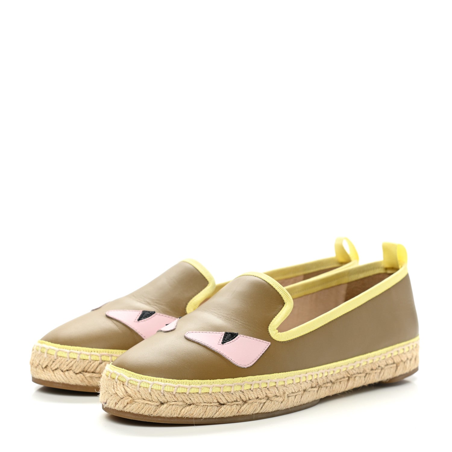 Fendi Calfskin Monster Eyes Espadrille Moccasins 37 Camaleonte Cotton Candy Black Paglia 3 of 8