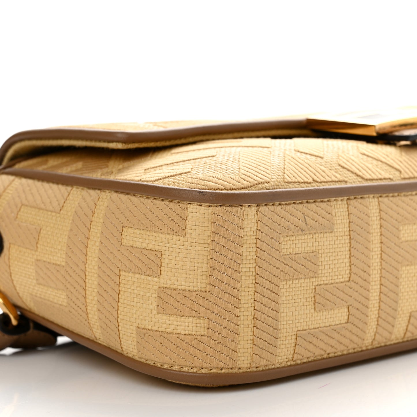 Raffia Vitello King Lucido FF Embroidered Baguette Grano Sand