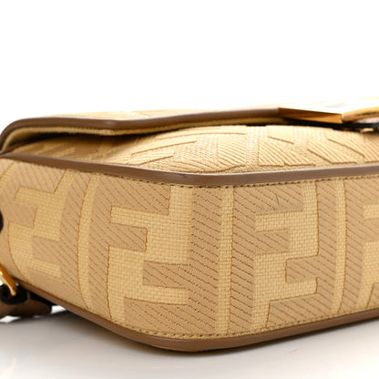 Fendi Raffia Vitello King Lucido FF Embroidered Baguette Grano Sand 9 of 11