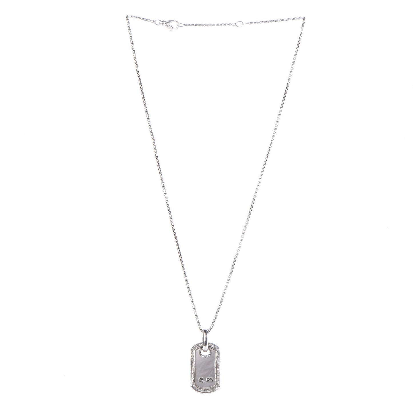 Sterling Silver Mother Of Pearl Diamond Small Dog Tag Necklace