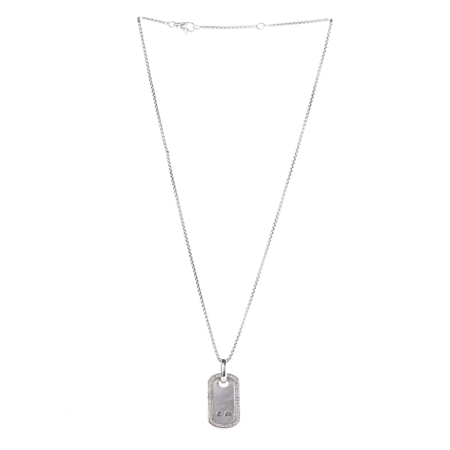 David Yurman Sterling Silver Mother Of Pearl Diamond Small Dog Tag Necklace 3 of 5