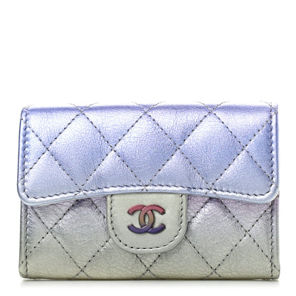 Chanel Gradient Metallic Calfskin Quilted Flap Card Holder Wallet Silver Blue Yellow Purple 1 of 8