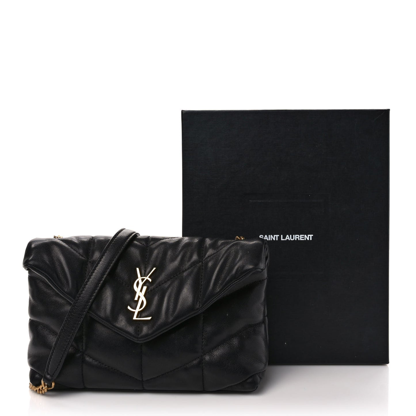 Lambskin Quilted Toy Loulou Puffer Monogram Chain Satchel Black