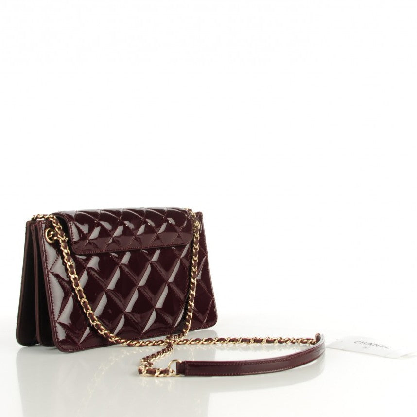 Patent Quilted Golden Class Accordion Flap Burgundy