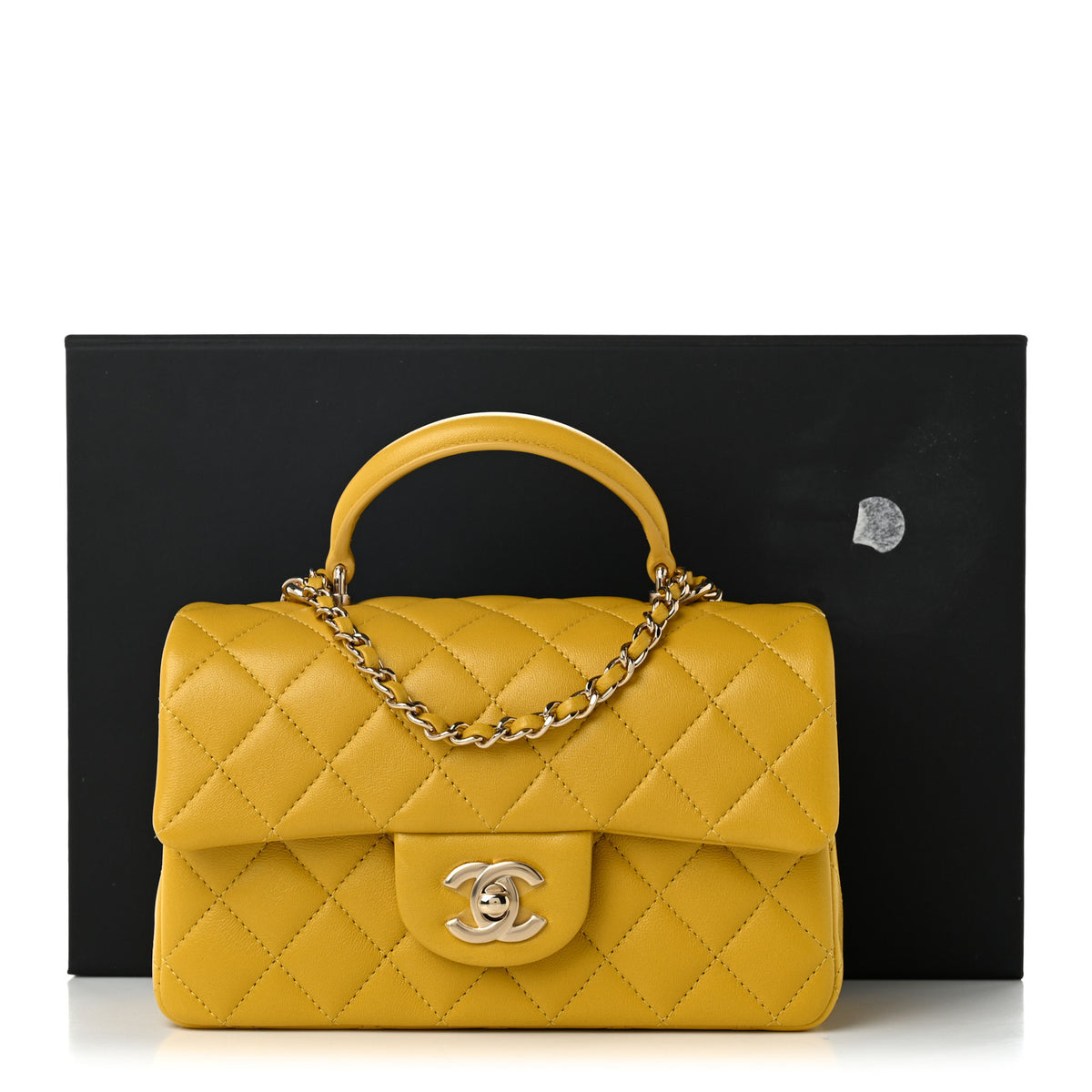Lambskin Quilted Mini Top Handle Rectangular Flap Yellow