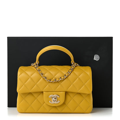 Chanel Lambskin Quilted Mini Top Handle Rectangular Flap Yellow 11 of 11