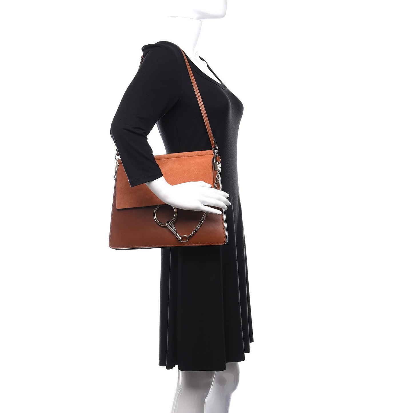 Suede Calfskin Medium Faye Shoulder Bag Tobacco