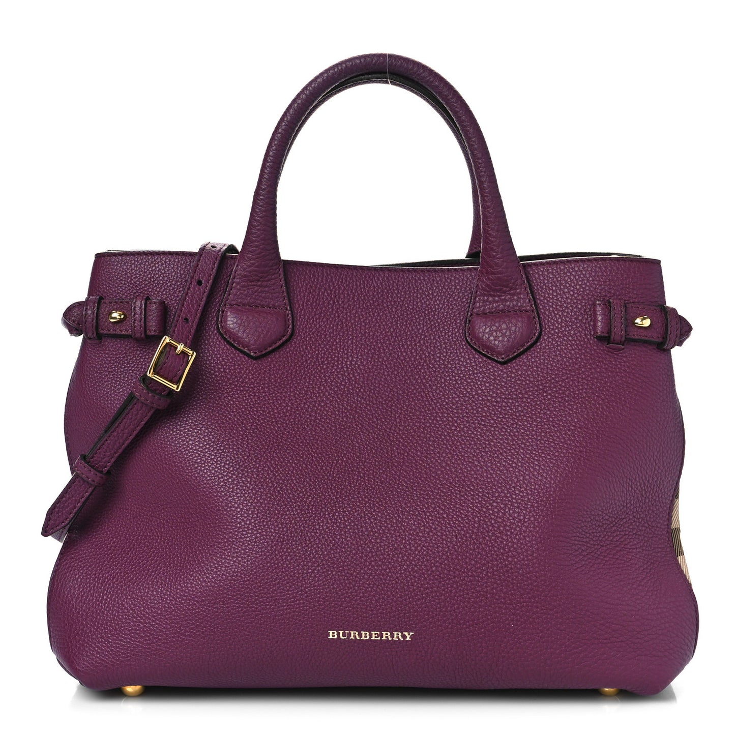 Grainy Calfskin House Check Medium Banner Tote Elderberry