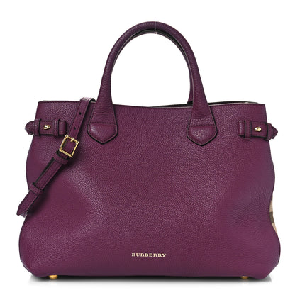 Burberry Grainy Calfskin House Check Medium Banner Tote Elderberry 1 of 8
