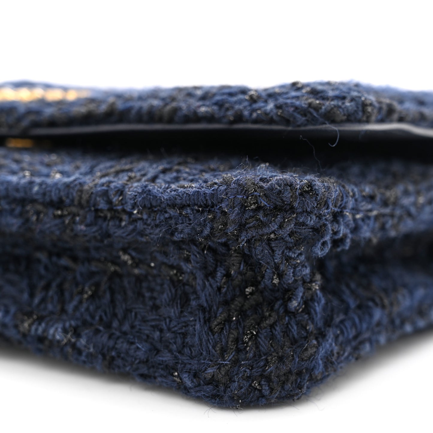 Wool Tweed Lambskin Quilted Chanel 19 Wallet On Chain WOC Navy