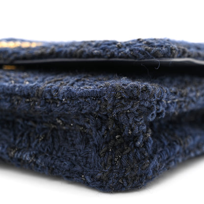Chanel Wool Tweed Lambskin Quilted Chanel 19 Wallet On Chain WOC Navy 12 of 13