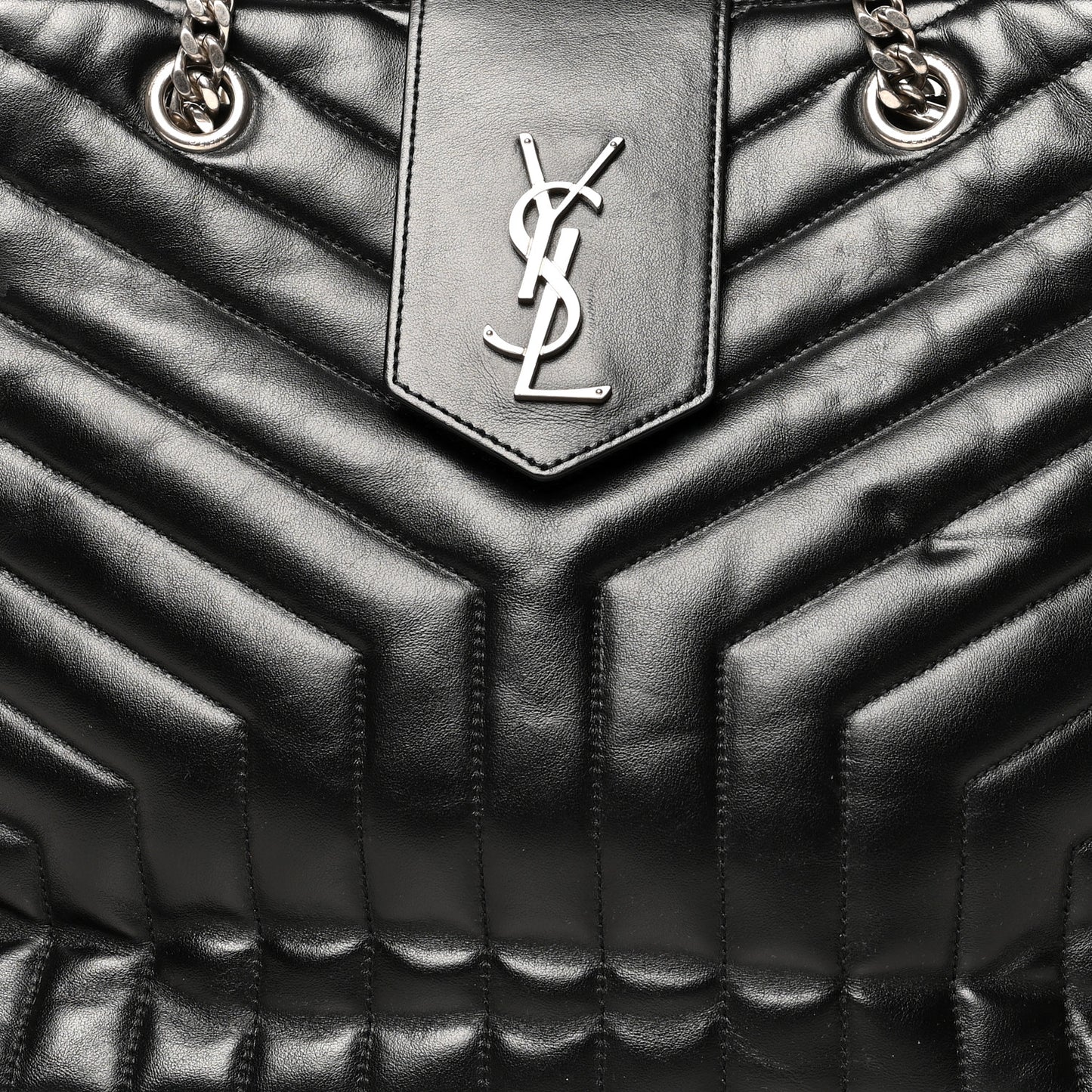 Calfskin Y Quilted Monogram Large Loulou Shopper Black