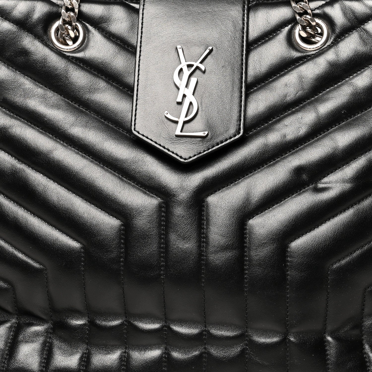 Saint Laurent Calfskin Y Quilted Monogram Large Loulou Shopper Black 10 of 16