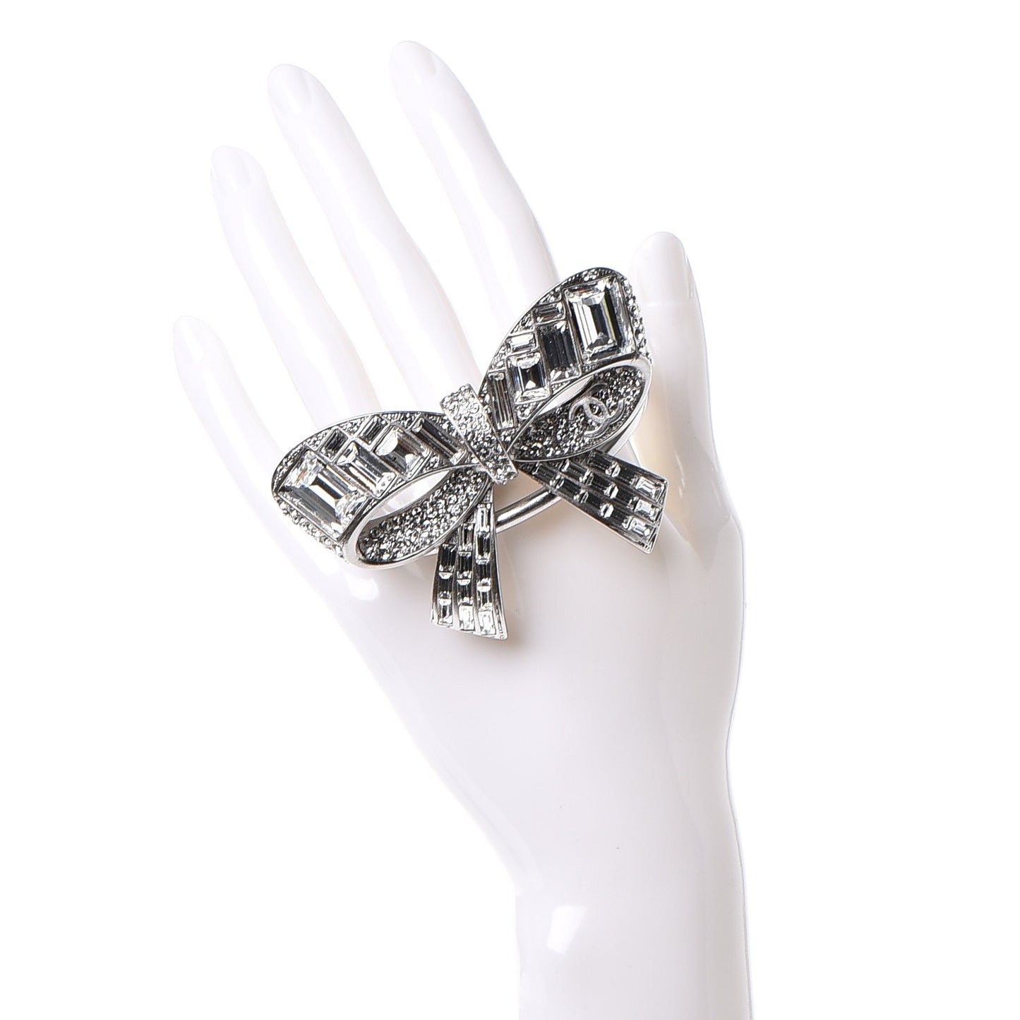Baguette Crystal CC Bow Cuff Silver