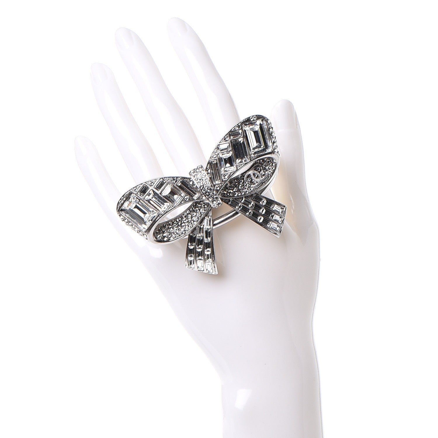 Chanel Baguette Crystal CC Bow Cuff Silver 2 of 4