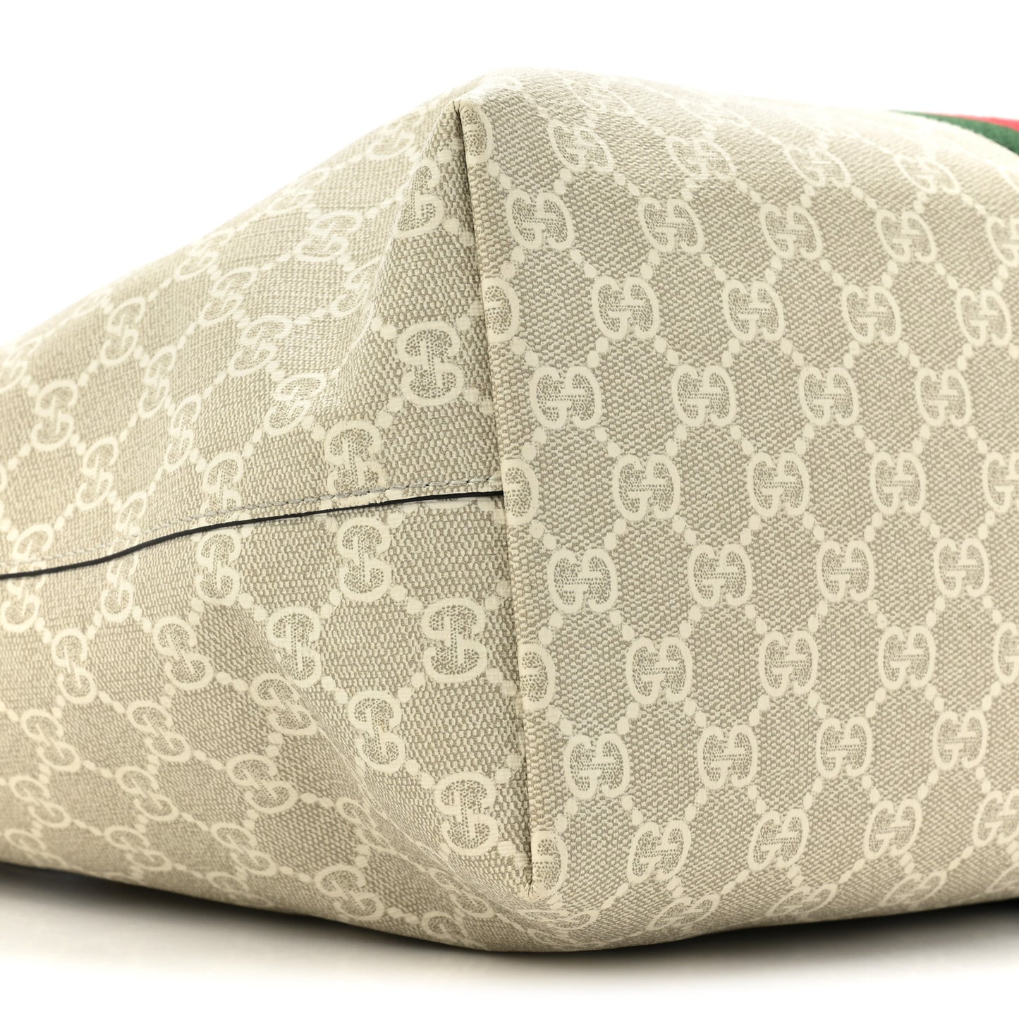 GG Supreme Monogram Textured Dollar Calfskin Web Medium Ophidia Shopping Tote Beige Mystic White Oatmeal