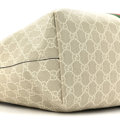 Gucci GG Supreme Monogram Textured Dollar Calfskin Web Medium Ophidia Shopping Tote Beige Mystic White Oatmeal 10 of 17