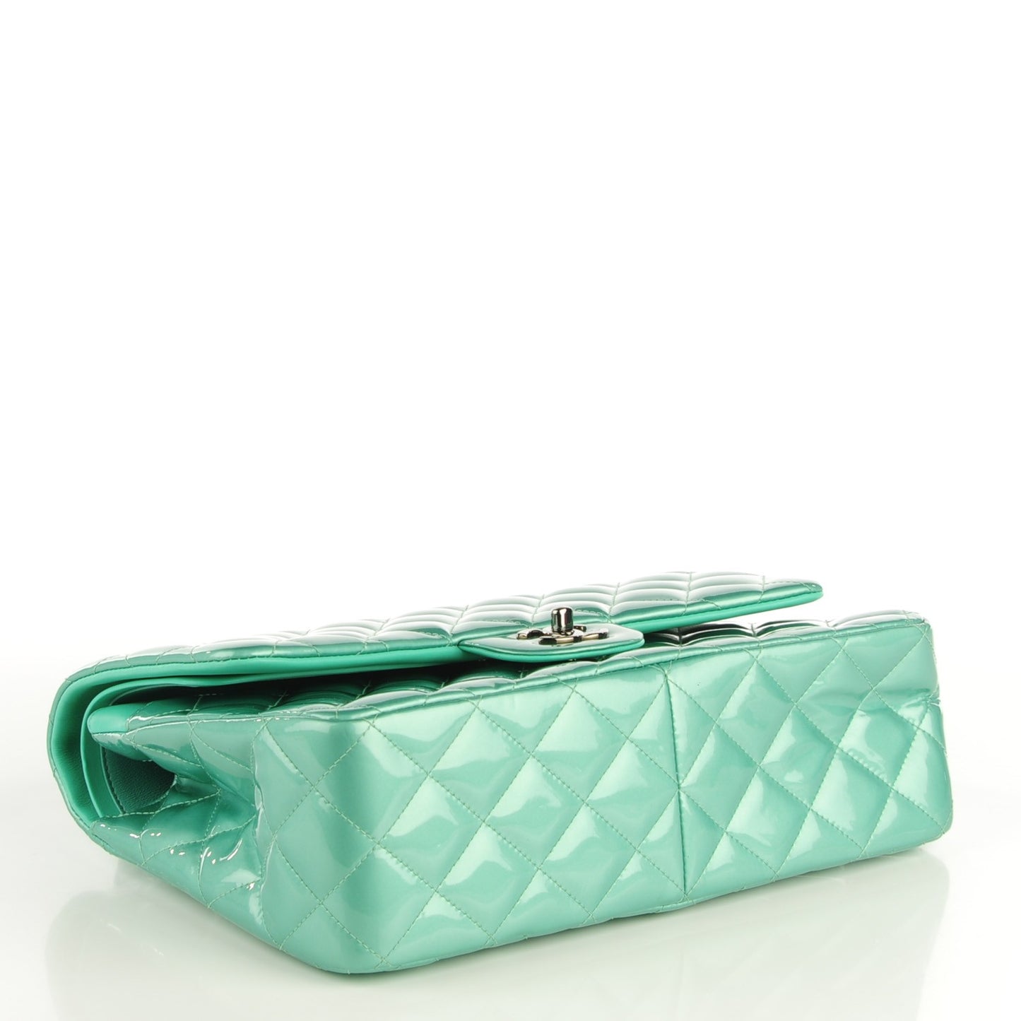 Patent Quilted Jumbo Double Flap Green