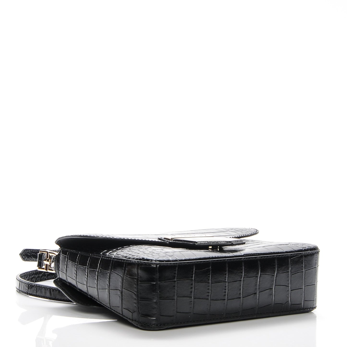 Calfskin Crocodile Embossed Small Nobile Shoulder Bag Black