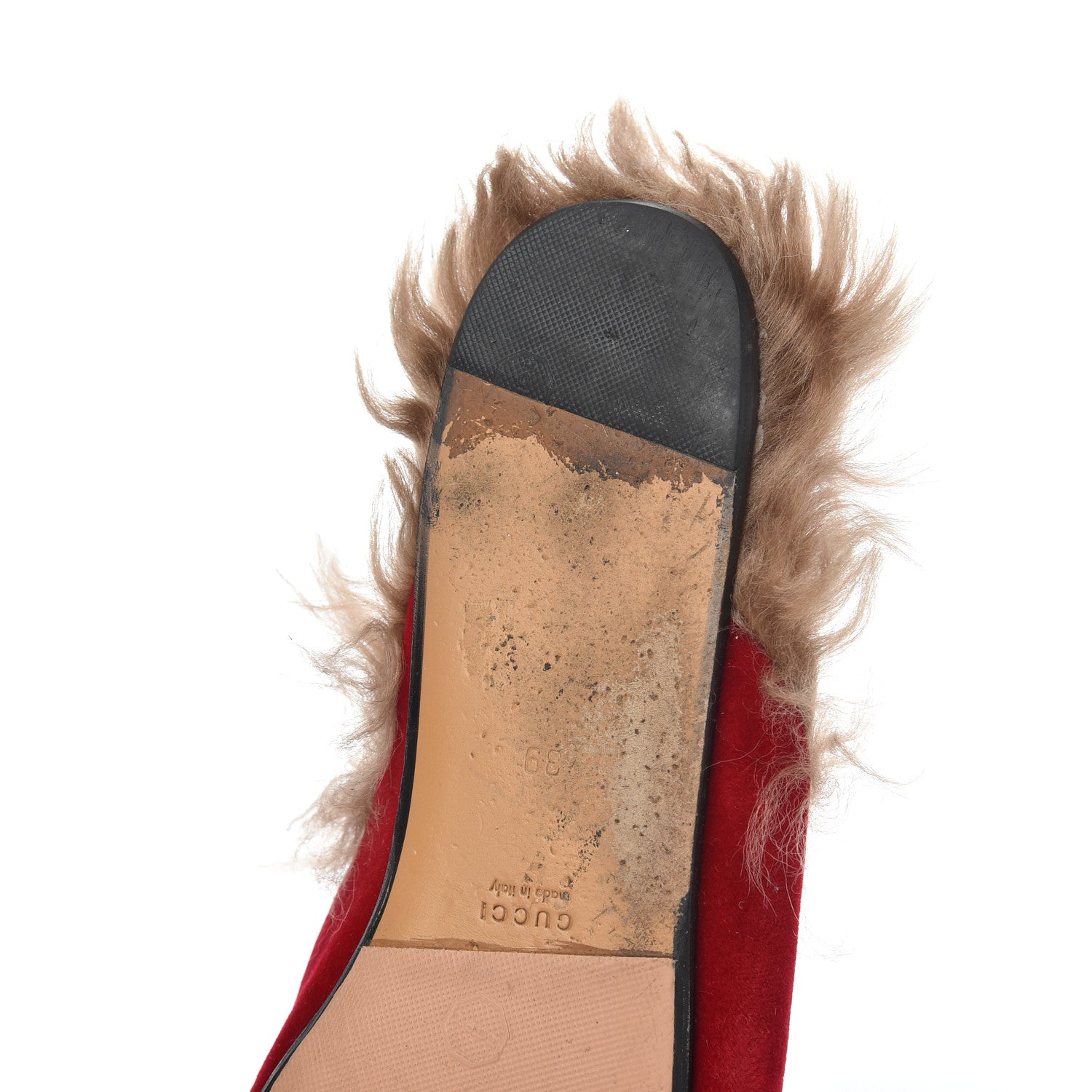 Gucci Velvet Fur Womens Princetown Slippers 39 Hibiscus Red 12 of 13
