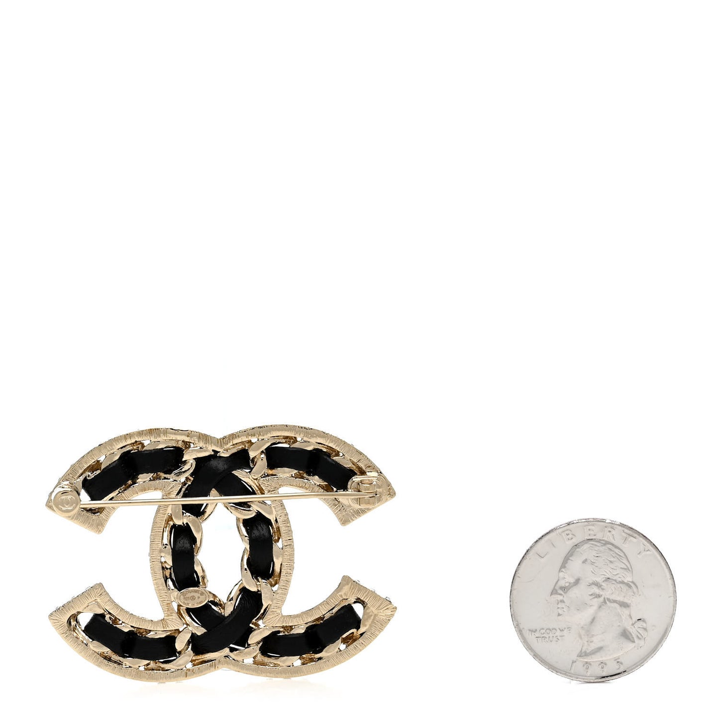 Lambskin Crystal CC Chain Brooch Black Gold