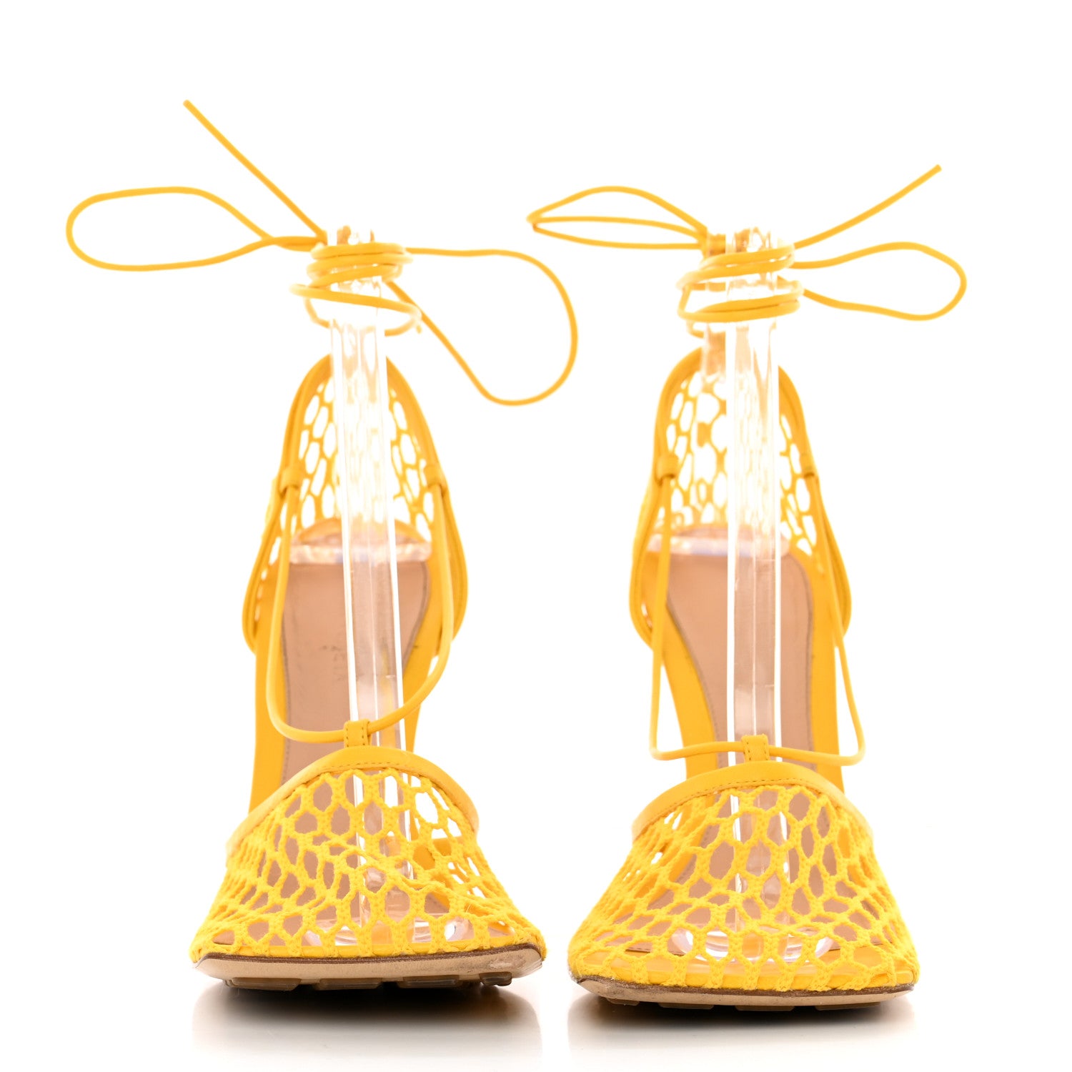 Bottega Veneta Mesh Nappa Stretch Ankle Tie Sandals 38 Egg Yolk 38 2 of 20